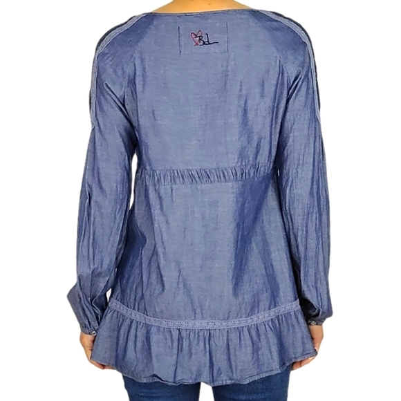 Bondelid EVA Blouse Size Small Blue Cotton Lace Long Sleeve - Picture 3 of 6